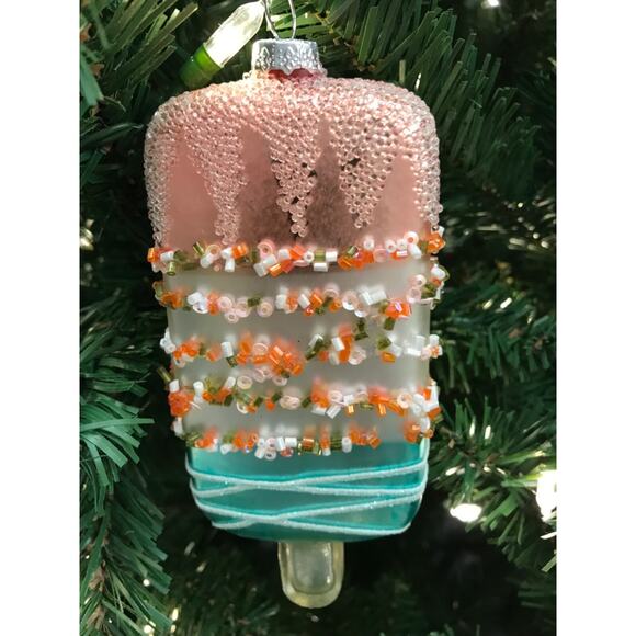 Ice Cream Bar Ornament Glass Pink Blue Christmas Beaded Treats Food Holiday - Picture 2 of 5